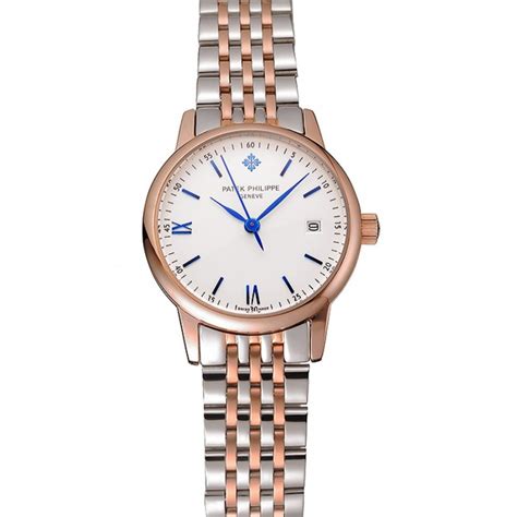 Patek Philippe Calatrava Damen weißes Zifferblatt Blau Ziffern Roségold