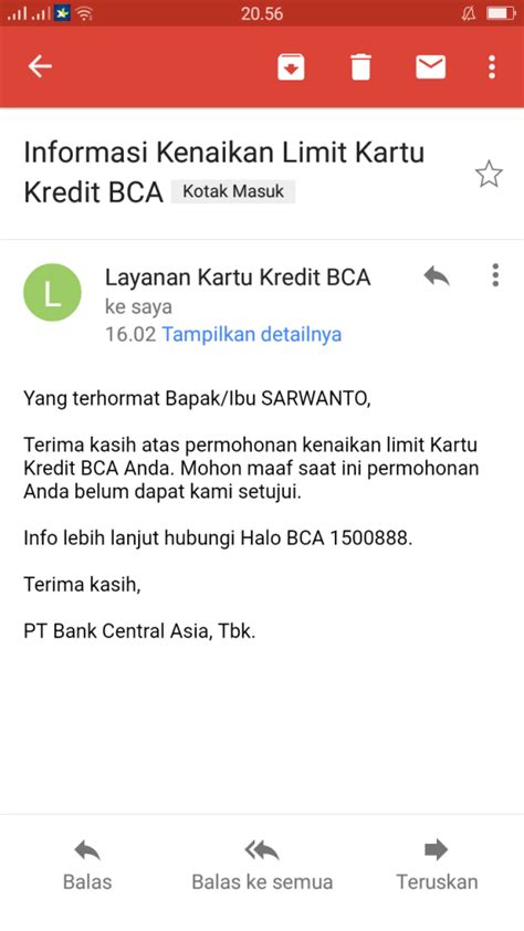 Untuk Sekian Kali Pengajuan Kenaikan Limit Permanen Kartu Kredit BCA