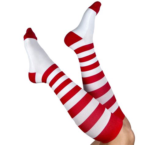 Red And White Striped Compression Socks Over The Calf Nabee