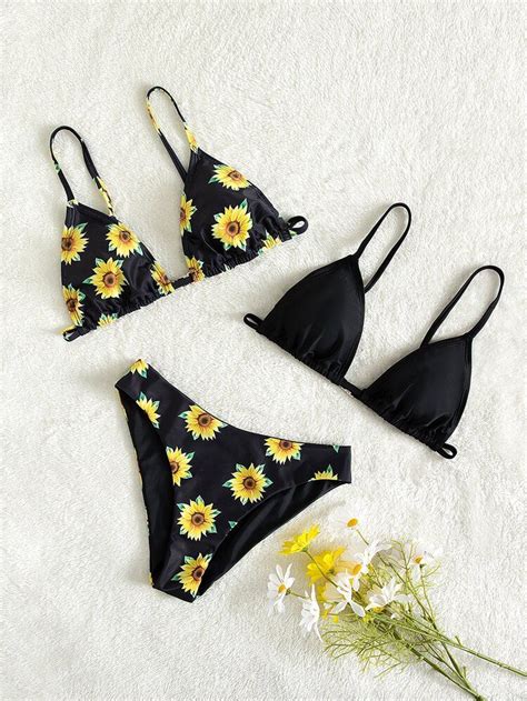 Sunflower Printed Bikini Set Sexy Swimwear Women Mujer Push Up