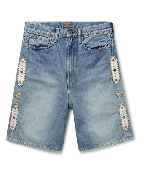 Kapital Wide Leg Embellished Denim Shorts In Blue For Men Lyst