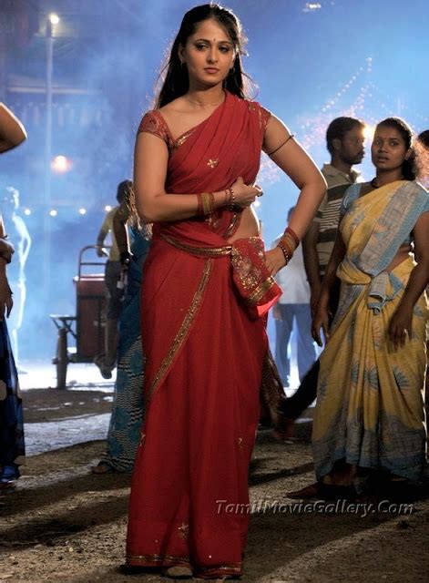 Celebraity S Hot Sexy Images Anushka Shetty In Red Saree Lovely Stomach Hot Stills From Movie