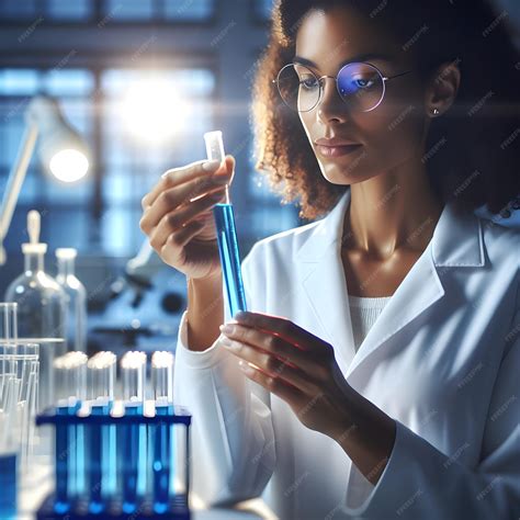 Premium Photo Scientist Woman With Glasses And White Lab Coat Examining The Test Tubes In