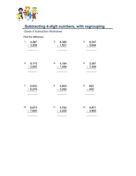 Subtracting 4 Digit From 4 Digit Numbers With Some Regrouping 42