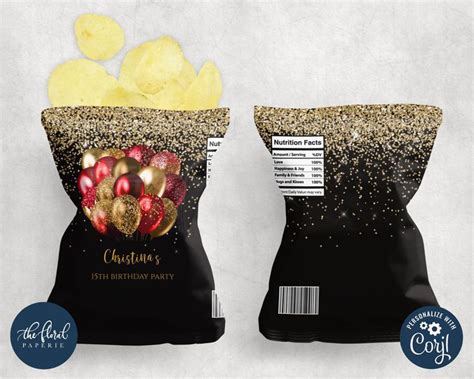 Black Red And Gold Chip Bag Template Editable Potato Chip Bag Wrapper