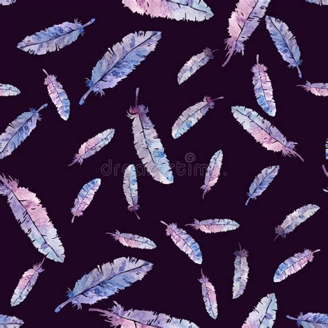 Watercolor Feathers And Blot Seamless Pattern Stock Illustration