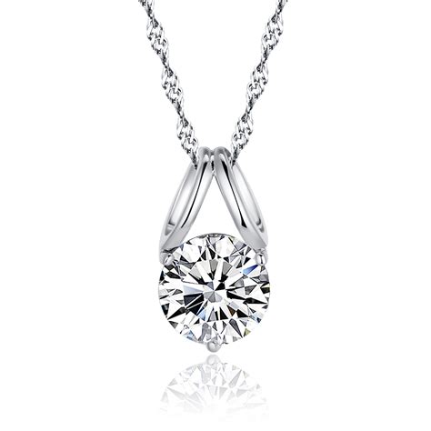 Genuine 925 Sterling Pendant Necklace Paved Two Circles Cubic Zirconia Stone And 18 Inch Silver ...