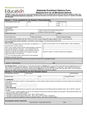 Fillable Online Delano K12 Mn Statewide Enrollment Options Form Nt