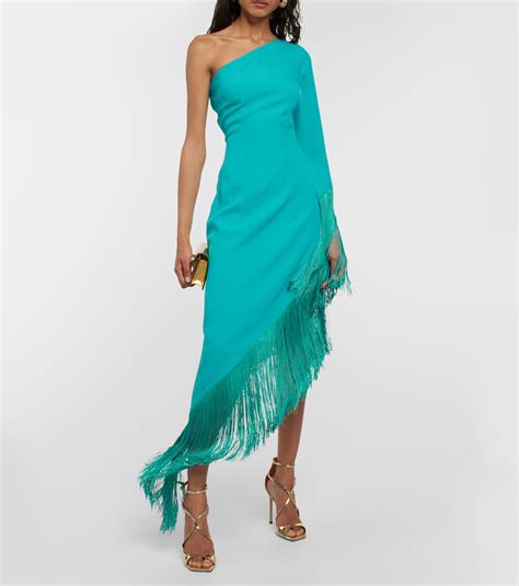 Aventador Fringed One Shoulder Midi Dress In Blue Taller Marmo