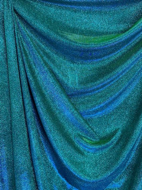 Teal Iridescent Stretch Lurex Glitter Fabric Glimmer Teal Stretch