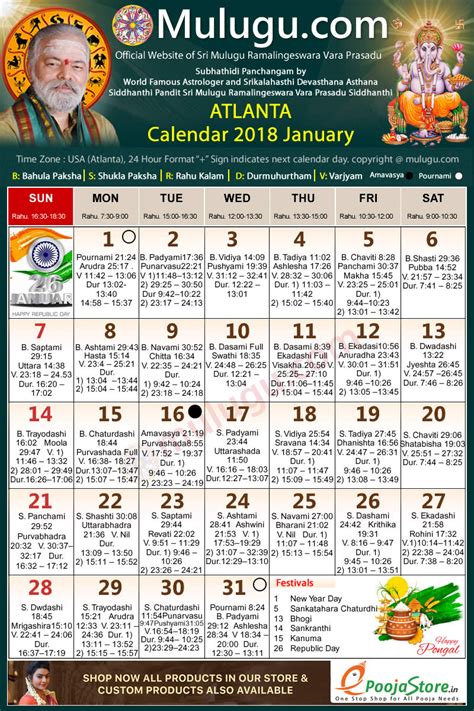 Chicago Telugu Calendar January