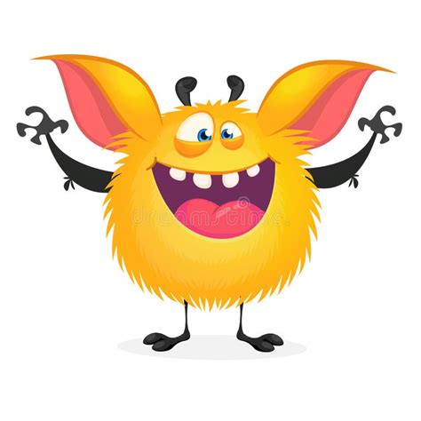 Orange Laughing Cute Monster With Horn Stock Vector Illustration Of