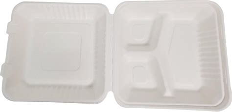 9x9 3 Compartment Bagasse Clamshell Container Eco Friendly