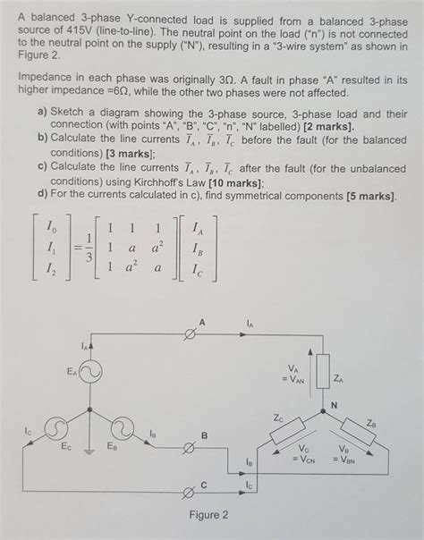 Solved A Balanced 3 Phase Y Connected Load Is Supplied From