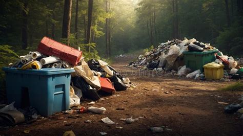 Illegal Dumping In A Forest With Piles Of Trash Stock Illustration