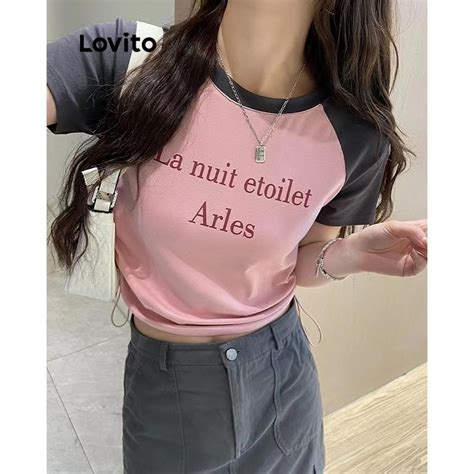 Lovito Women Casual Letter Ruched T Shirt LNE56710 Shopee Philippines