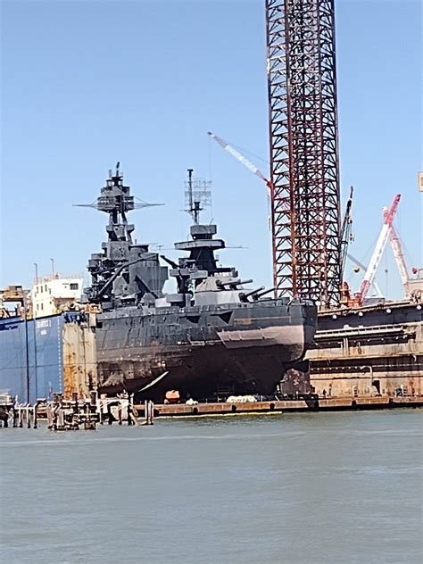 Battleship Texas in dry dock in Galveston