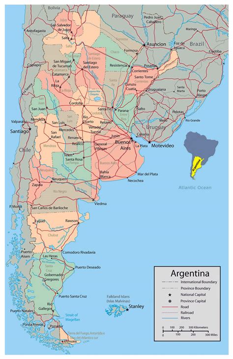 Detailed political and administrative map of Argentina with major roads ...