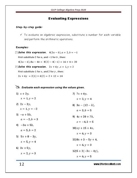 Clep College Algebra Practice Questions