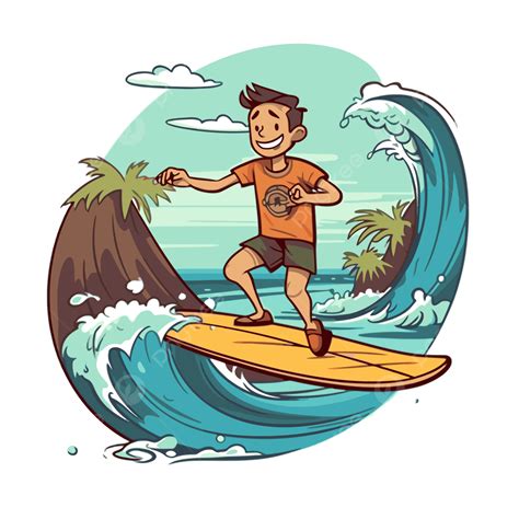 Surfista De Desenhos Animados De Clipart De Pé Em Uma Prancha Atrás Da