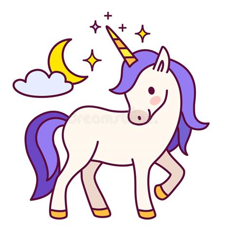 Simple Cute Magic Unicorn Vector Line Cartoon Illustration Isolated On