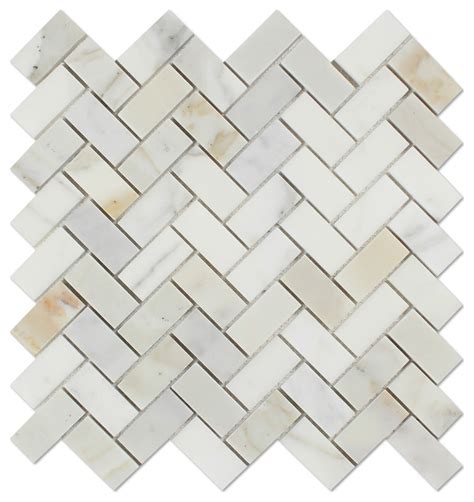 12 X12 Gold Italian Calcutta Herringbone Mosaic Tiles Set Of 5