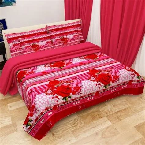 Red Floral Print Cotton Double Bed Sheet At Rs Set Cotton Printed