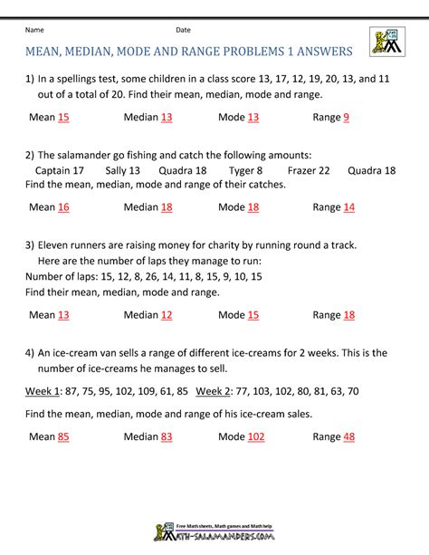 Mean Median Mode Range Worksheets