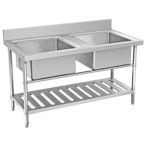 Stainless Steel Double Sink Table With Under Shelf ST S11 Commercial