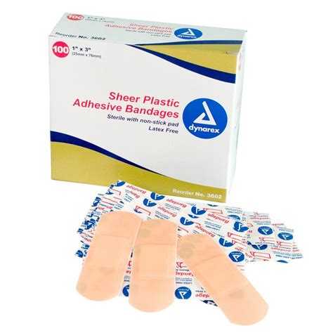 Dynarex Sheer Plastic Adhesive Bandages With Non Stick Pads