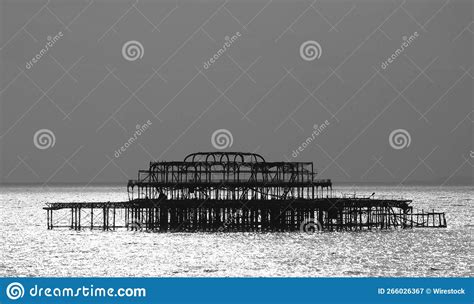 Grayscale View Of The West Pier A Ruined Pier In Brighton England