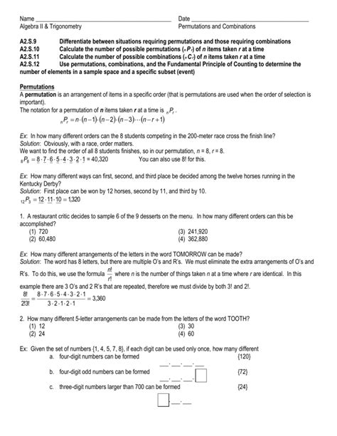 Practice Permutations And Combinations