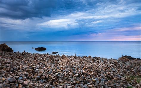 Wallpaper Sunlight Landscape Sunset Sea Bay Rock Shore Sand