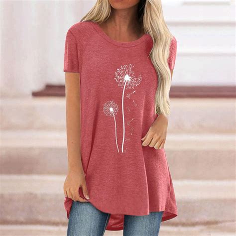 Cheap Women Fashion Casual Printing Shirts Short Sleeve Loose Tee Tops