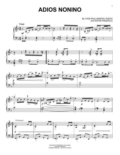 Adios Nonino By Astor Piazzolla Sheet Music For Piano Solo At Sheet