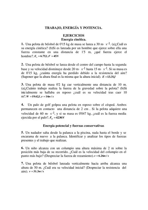 Trabajo Potencia Y Energia Trabajo EnergÍa Y Potencia Ejercicios
