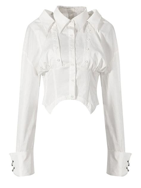 EAM Women White Ways Wear Irregular Short Blouse New Lapel Long