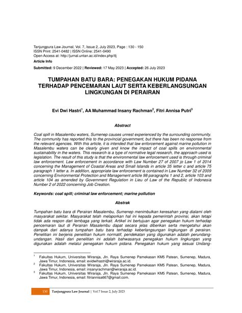 PDF TUMPAHAN BATU BARA PENEGAKAN HUKUM PIDANA TERHADAP PENCEMARAN