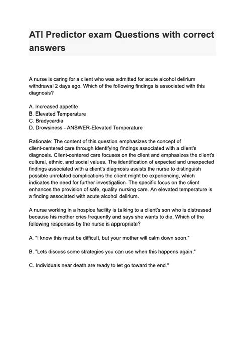 ATI Predictor exam Questions with correct answers - ATI Predictor
