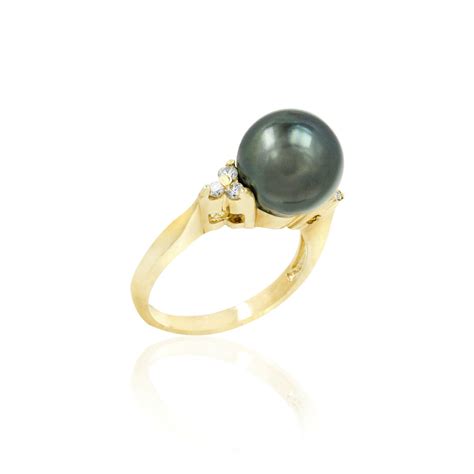 14K Gold Tahitian Black Pearl Diamond Ring