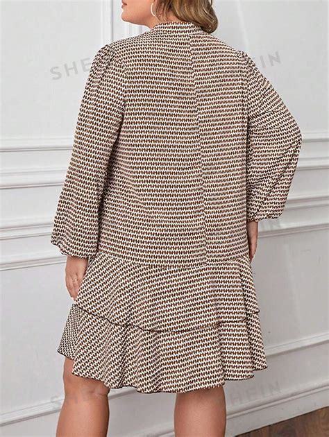 Shein Lune Talla Grande Vestido Smock Con Estampado De Cuello Con