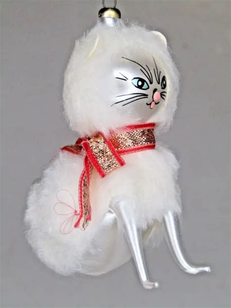 Modern Blown Glass Whimsical White Kitty Cat Figurine Christmas Ornament £4313 Picclick Uk