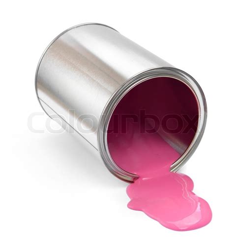 Fallen paint can with pink paint spill | Stock image | Colourbox