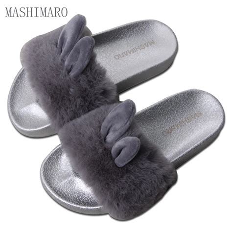 Cute Rabbit Furry Slippers Women Home Bedroom Slippers Fashion Plush