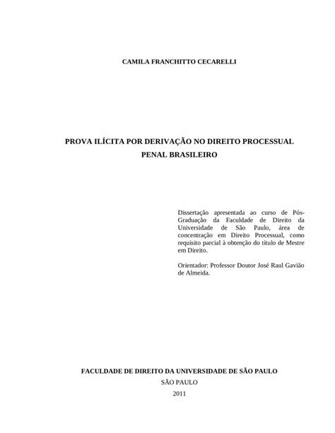 Pdf Prova Il Cita Por Deriva O No Direito Processual Penal