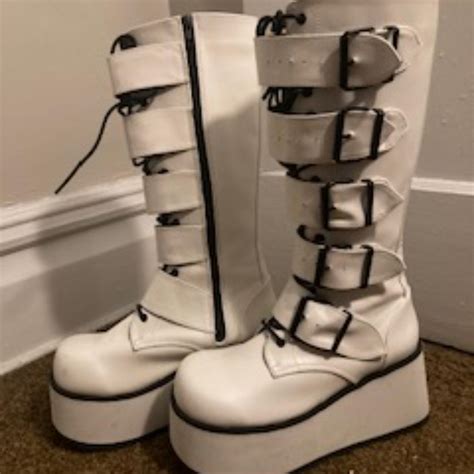 Platform Demonias Never Worn Out White With Black Depop