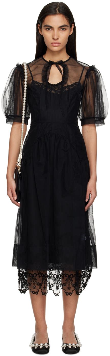 Simone Rocha Black Tie Neck Midi Dress Simone Rocha