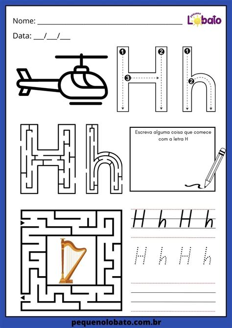 Atividades a Letra H de forma Maiúscula e Minúscula