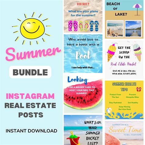 10 Real Estate Summer Social Media Posts Bundle Realtor Instragram