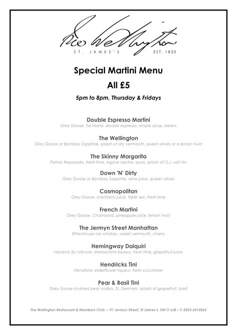 Special Martini Menu - Jerymn StreetJerymn Street